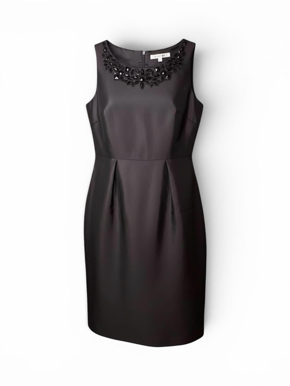LK Bennett Beaded Neck Sheath Dress Black Silk Wool Blend Size 8